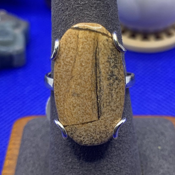 Excellent Picture Jasper Wood-Grained Ring! .925 Sterling Overlay, Size 8.75 - Picture 5 of 13